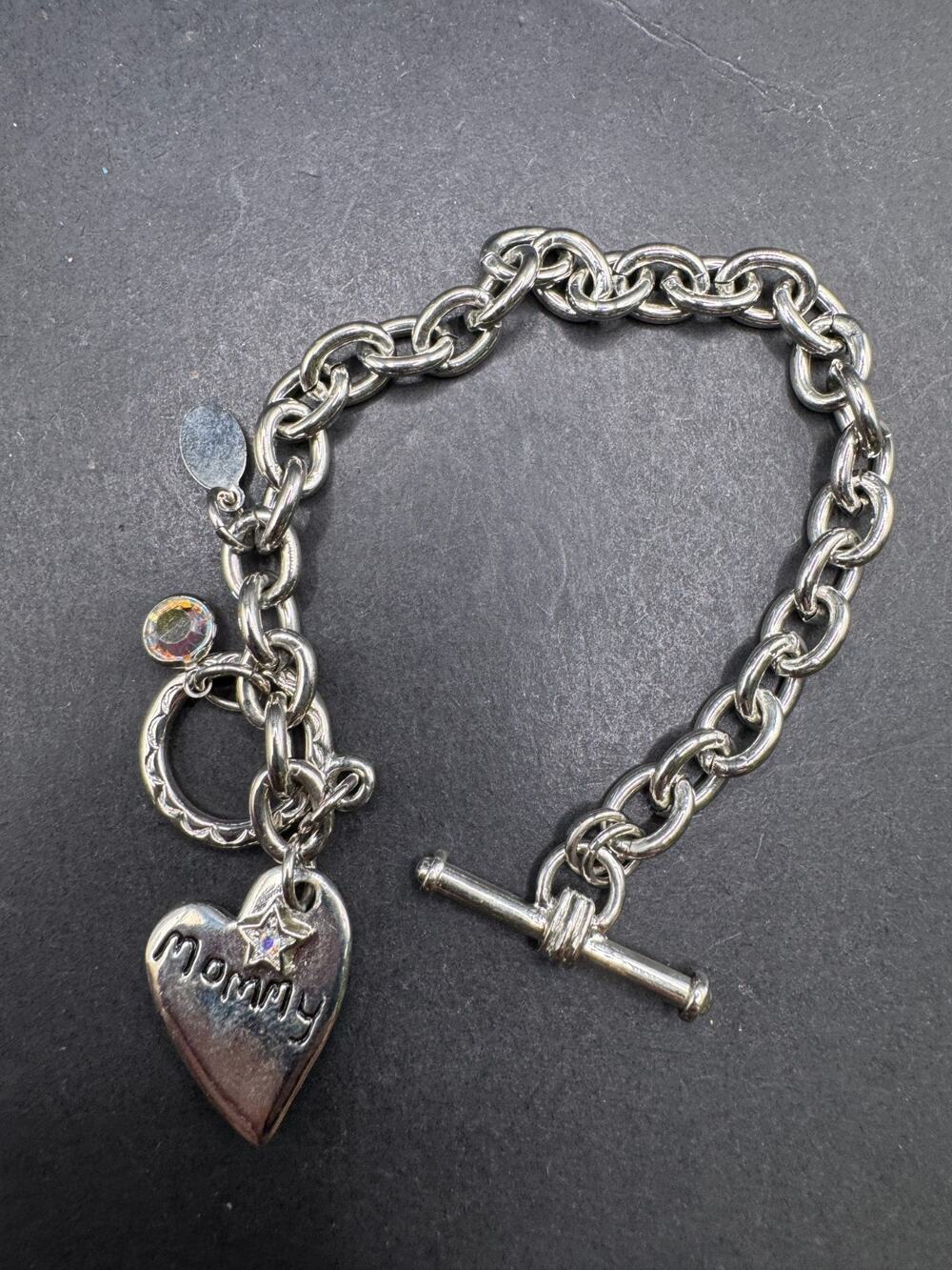 Kirk's Folly Mommy/Mom Silver Tone Heart Charm Bracelet Toggle Closure